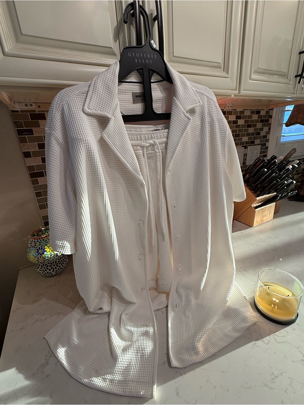 Men's White Waffle-Knit Short Sleeve Polo Shirt - Relaxed Luxury